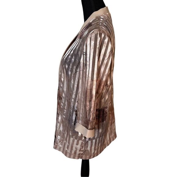 Vintage R&M Richards Cardigan Sheer Striped Tan Gold Open Front - Picture 4 of 5